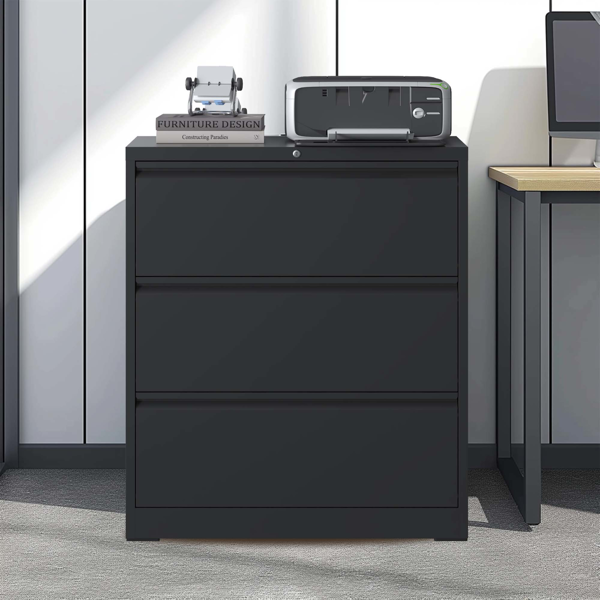 3 Drawer Lateral File Cabinet, 35.4 Inch Wide Metal Filing Cabinet, Locking Heavy Duty File Cabinet for Home Office, Anti-Tip Safety Interlock, Vertical Storage for Letter/Legal/A4 Files, Black-4