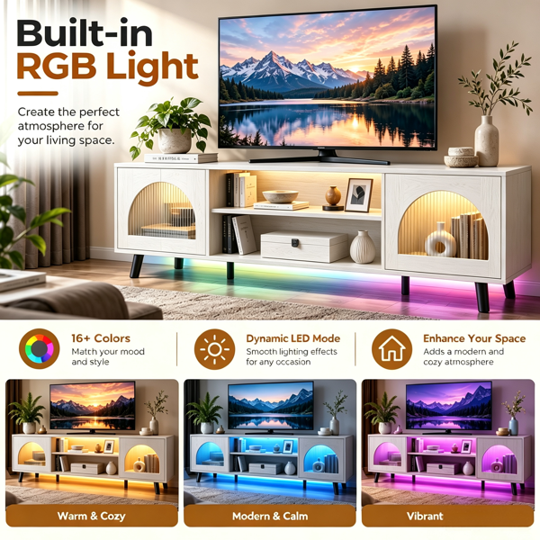 白色 浮雕刨花板贴三胺 160*35*47cm 带玻璃双柜门 RGB 电视柜-9