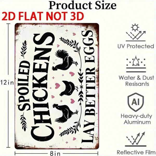 CIFbuy 2D 平面造型的“坏掉的小鸡下更好蛋”铁皮装饰牌，农舍风格艺术装饰，8x12 英寸（TikTok, temu 自提物流）-4