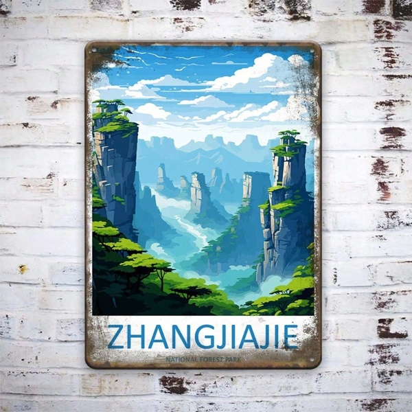 CIFbuy 1个张家界复古金属铁皮招牌，复古中国旅行风景图案 8x12（TikTok, temu 自提物流）-6