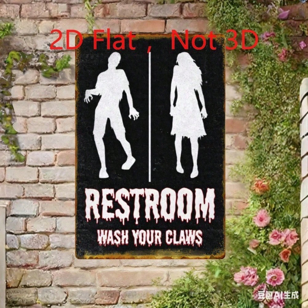 CIFbuy 复古恐怖僵尸铁皮招牌，洗手爪卫生间铭牌 8x12 英寸（TikTok, temu 自提物流）-4