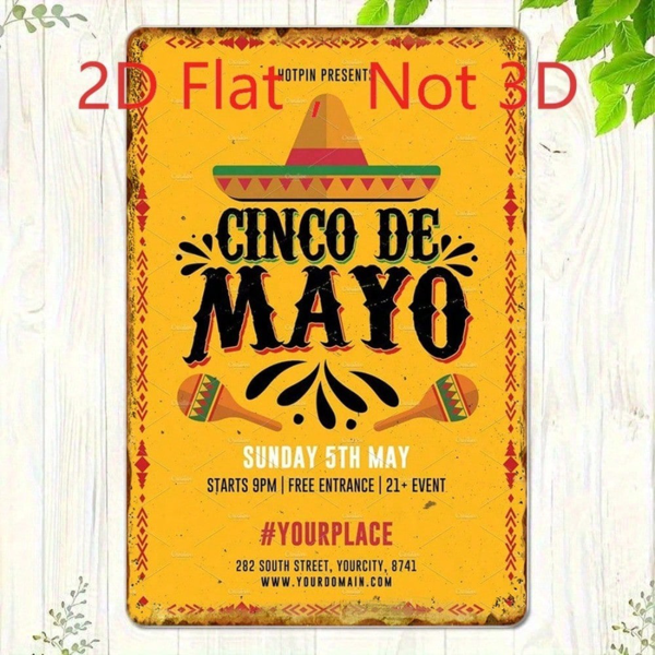 CIFbuy 复古五月五日锡制招牌 8x12，复古墨西哥派对铁质墙面装饰（TikTok, temu 自提物流）-3