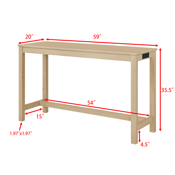 59 Inch Bar Table, Dining Table, Sofa Table with Power Outlet, 3 Upholstered Stools, 4 Piece Bar Table and Chair Set for Living Room, Dining Room, Kitchen-19