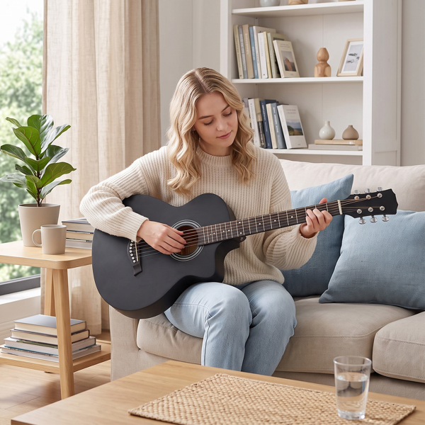 38寸 JF桶 椴木 原声 民谣吉他 哑光黑-10