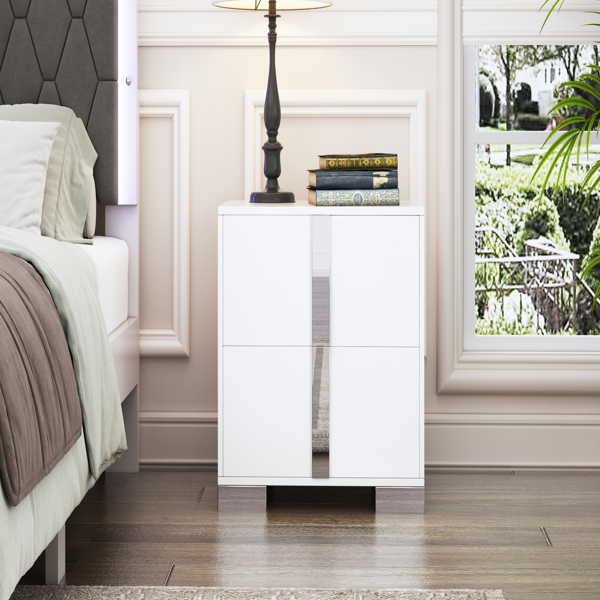 Elegant Nightstand with Metal Foot, Mirrored Bedside Table with 2 Drawers for Bedroom, Living Room, White (Old SKU: WF319353AAK)-7