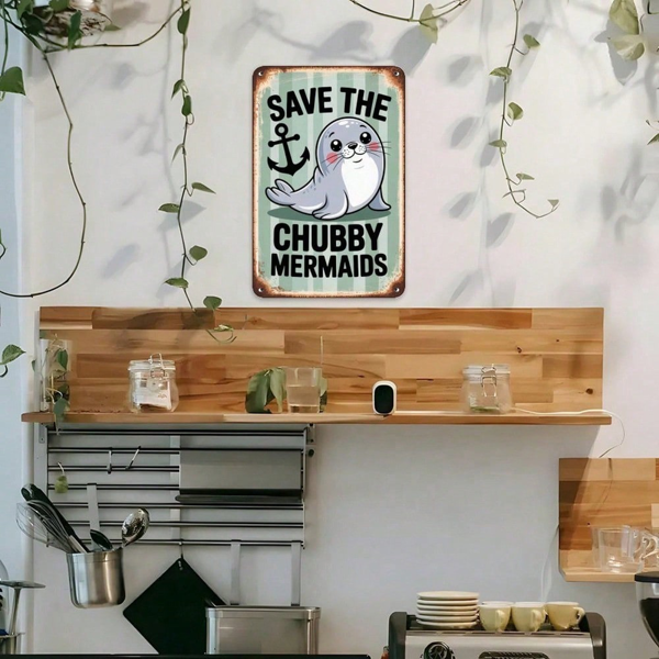 CIFbuy 1个2D平面“拯救美人鱼”锡制招牌，复古海洋动物墙饰（TikTok, temu 自提物流）-4