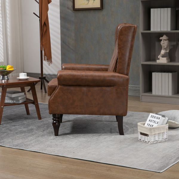 Wood Frame Armchair, Modern Accent Chair Lounge Chair with Sturdy Wood Legs for Living Room Bedroom (Brown PU)-8