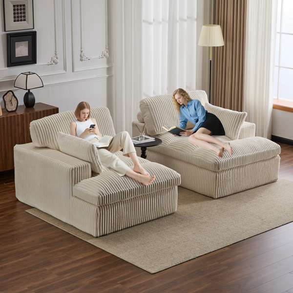 Double Chaise Lounge Chair Indoor,Oversized Upholstered Sleeper Cloud Couch,Deep Seat Luxury Sofa Bed,Sectional Sofa Chaise Love-seat,Corduroy Reading Chair for Living Room,No Assembly Required,White-23