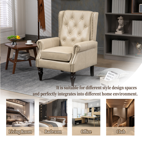 Wood Frame Armchair, Modern Accent Chair Lounge Chair with Sturdy Wood Legs for Living Room Bedroom (Camel PU)-6