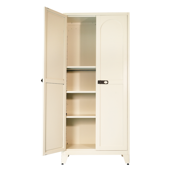 71'' 2 Shapely Door Cabinet With Lock, Metal Storage Cabinet with Doors and Adjustable Shelves, for Kitchen, Bedroom, Living Room(Beige)-7