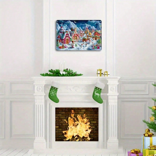 CIFbuy 1件圣诞冬日仙境马口铁画，雪屋墙饰 8x12英寸（TikTok, temu 自提物流）-4