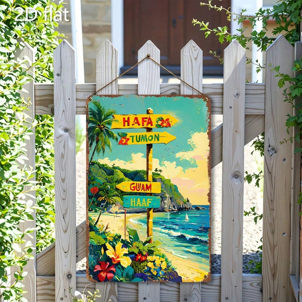 CIFbuy 热带海滩墙饰 8x12，日落棕榈树帆船海岸风金属牌匾（TikTok, temu 自提物流）-4