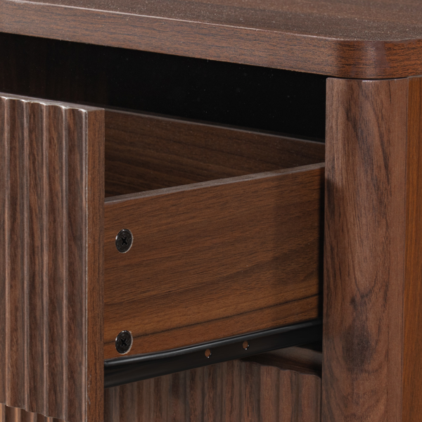 K&K 59" Coffee Bar Cabinet with Fridge Space & Tilt-Out Trash Cabinet, Mini Fridge Wine Cabinet with Storage/Charging Station, Fluted Buffet Sideboard with Glass Holder for Dining Room, Walnut Brown-11