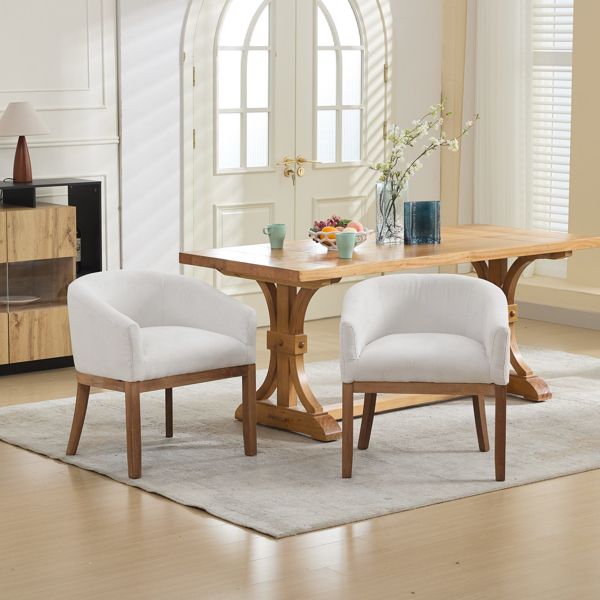 Mid Century Modern Upholstered Barrel Dining Chairs with Arms,Farmhouse Linen Kitchen & Dining Room Chairs with Natural Hardwood Frame, 19" W Accent Chairs for Living Room,Single Pack,Beige,SW1891BG-17