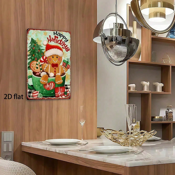 CIFbuy 圣诞姜饼人金属装饰牌 8x12，复古方形铁皮墙饰礼品（TikTok, temu 自提物流）-5