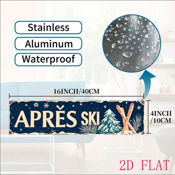 CIFbuy 复古滑雪后金属装饰牌 4x16，乡村风冬季小屋雪花墙饰（TikTok, temu 自提物流）-2