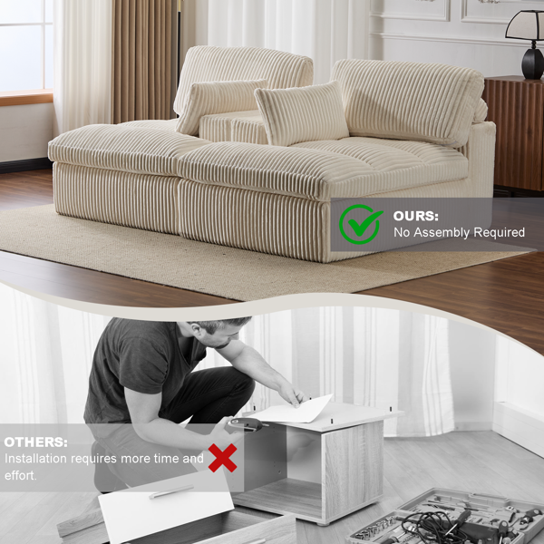 Double Chaise Lounge Chair Indoor,Oversized Upholstered Sleeper Cloud Couch,Deep Seat Luxury Sofa Bed,Sectional Sofa Chaise Love-seat,Corduroy Reading Chair for Living Room,No Assembly Required,White-24