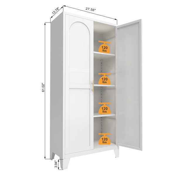 61'' 2 Shapely Doors Cabinet, Metal Storage Cabinet with Doors and Adjustable Shelves, for Bedroom, Living Room(White)-3