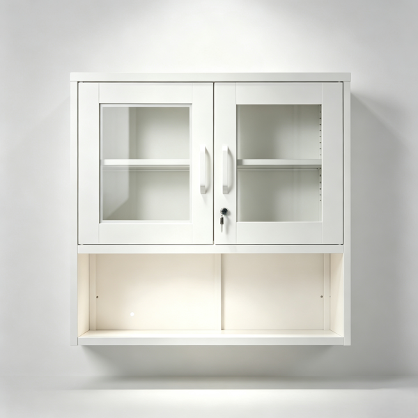 钢制 80*80*30cm 吊柜(带灯） 钢制展示柜 白色-13