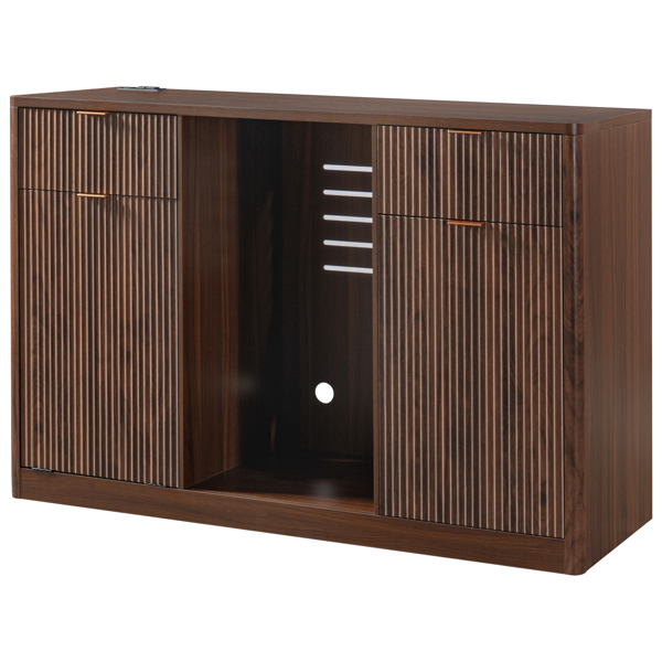 K&K 59" Coffee Bar Cabinet with Fridge Space & Tilt-Out Trash Cabinet, Mini Fridge Wine Cabinet with Storage/Charging Station, Fluted Buffet Sideboard with Glass Holder for Dining Room, Walnut Brown-44