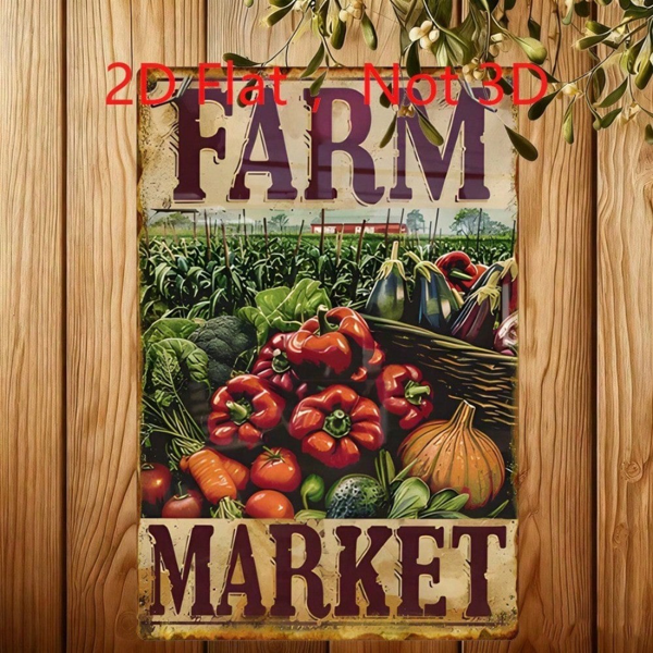 CIFbuy 复古农场集市新鲜蔬菜铁皮招牌 8x12，怀旧二维平面厨房装饰艺术（TikTok, temu 自提物流）-2