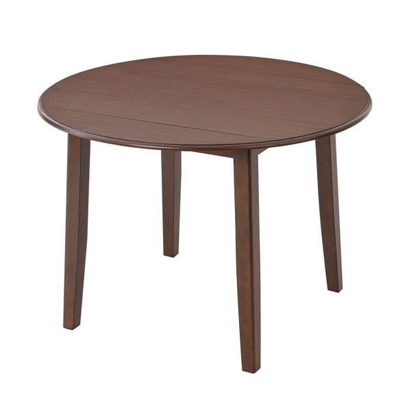 5-Piece Round Dining Table Set for 4 People, 1 Folding Wood Dining Table + 4 Upholstered Chairs, Space-Saving Design for Small Apartments and Dining Areas - BROWN-13