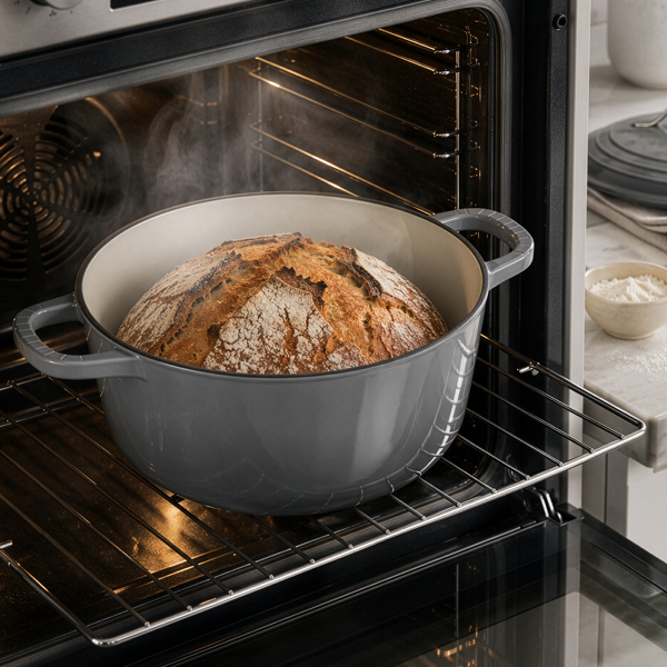 不锈钢手柄 5QT 4.7L 圆形 珐琅锅 黑灰渐变 含手套 隔热垫-5