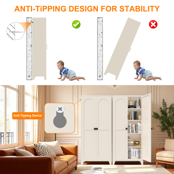 71'' 2 Shapely Door Cabinet With Lock, Metal Storage Cabinet with Doors and Adjustable Shelves, for Kitchen, Bedroom, Living Room(Beige)-16