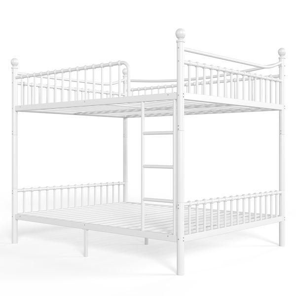 Queen over Queen Metal Bunk Bed with Unique Curved Guardrail Design, Round Tube bunk bed Frame, No Box Spring Required, Metal Bunk Bed Frame for Kids Teens,adults, White-14