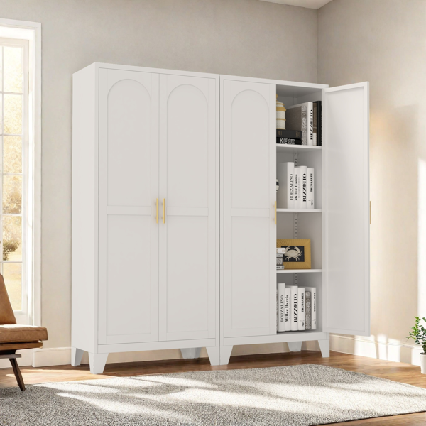 61'' 2 Shapely Doors Cabinet, Metal Storage Cabinet with Doors and Adjustable Shelves, for Bedroom, Living Room(White)-11