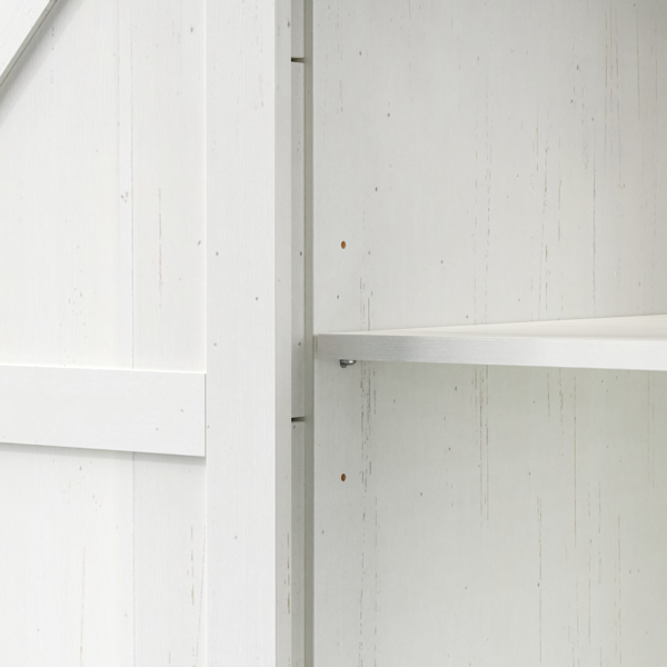 K&K 72" Farmhouse Kitchen Island with Fridge Storage Space & Power Outlet, Rolling Coffee Bar Cabinet on Wheels with 4 Drawers, Sliding Barn Door, Glass Holder, Drop Leaf, Island Kitchen Table, White-13