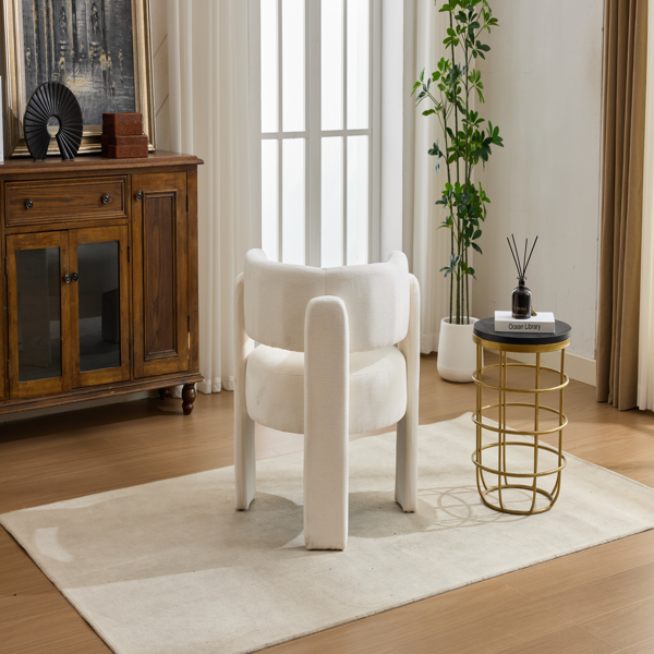 Modern Accent Chair, Contemporary Boucle Fabric Accent Armchair Comfy Upholstered Leisure Single Sofa Chair for Living Room Bedroom Apartment Office - White-4
