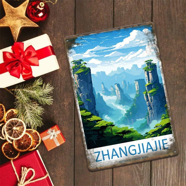 CIFbuy 1个张家界复古金属铁皮招牌，复古中国旅行风景图案 8x12（TikTok, temu 自提物流）-8