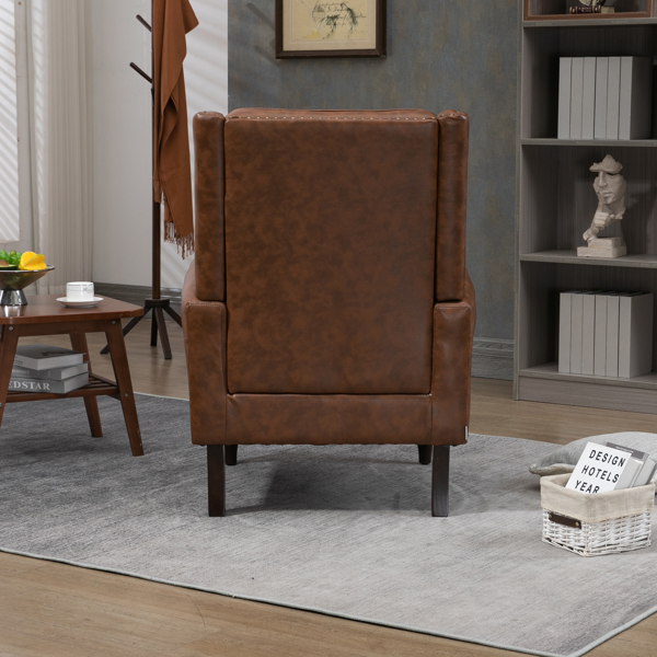 Wood Frame Armchair, Modern Accent Chair Lounge Chair with Sturdy Wood Legs for Living Room Bedroom (Brown PU)-9