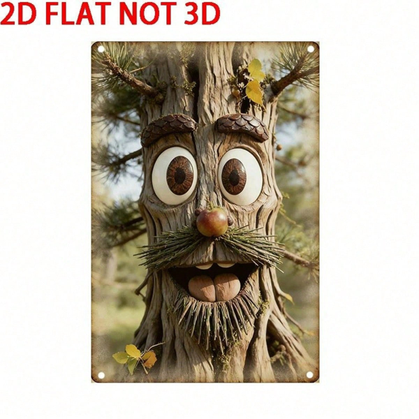 CIFbuy 1个2D平面复古铁皮招牌，趣味树脸图案，非3D墙饰，尺寸8x12英寸（TikTok, temu 自提物流）-1