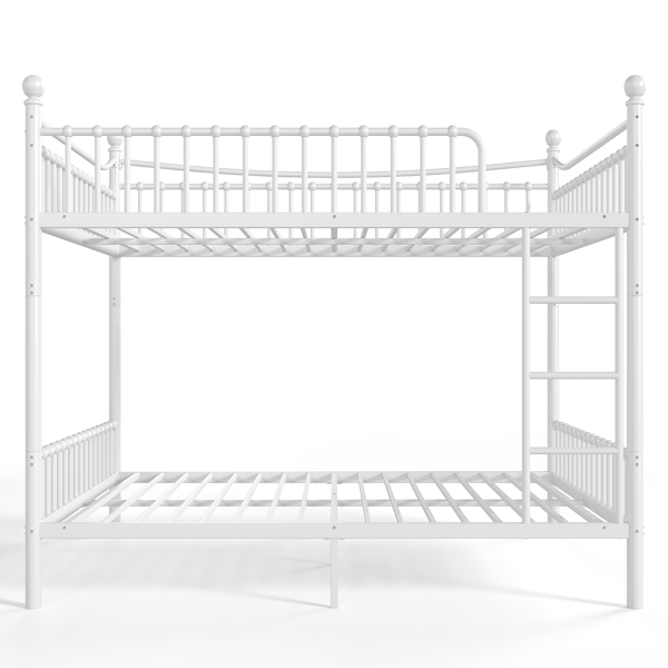 Queen over Queen Metal Bunk Bed with Unique Curved Guardrail Design, Round Tube bunk bed Frame, No Box Spring Required, Metal Bunk Bed Frame for Kids Teens,adults, White-8