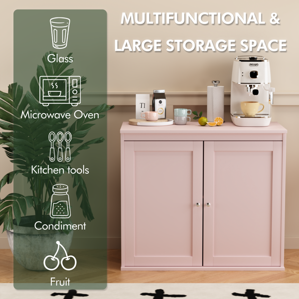 Kitchen Storage Cabinet with Double Doors, Coffee Bar Cabinet with Adjustable Shelves, Sideboard Buffet for Dining Room, Living Room or Entryway, Pink-35