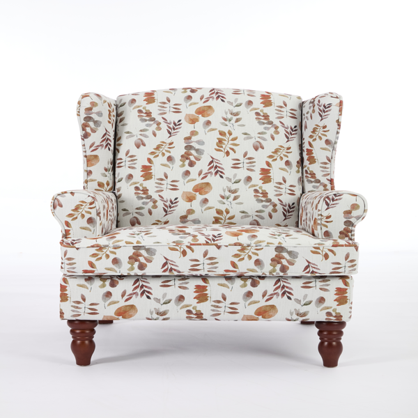 Modern Accent Chair with Retro Wood Legs, Comfy Upholstered Armchair, Floral Design Single Sofa Chair for Living Room Bedroom Office - Floral Yellow-16