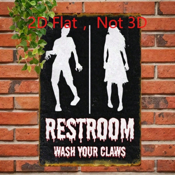 CIFbuy 复古恐怖僵尸铁皮招牌，洗手爪卫生间铭牌 8x12 英寸（TikTok, temu 自提物流）-7