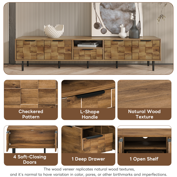 78" TV Stand for 85 75 65 Inch TV, TV Consoles for Living Room, Entertainment Center Wood TV Media with Storage-6