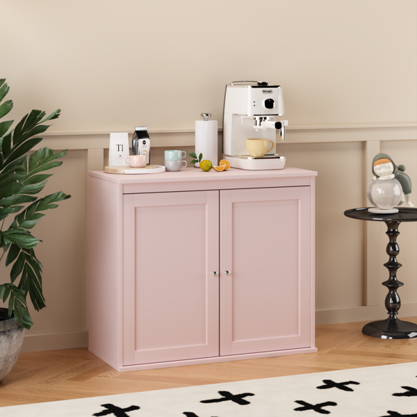 Kitchen Storage Cabinet with Double Doors, Coffee Bar Cabinet with Adjustable Shelves, Sideboard Buffet for Dining Room, Living Room or Entryway, Pink-16
