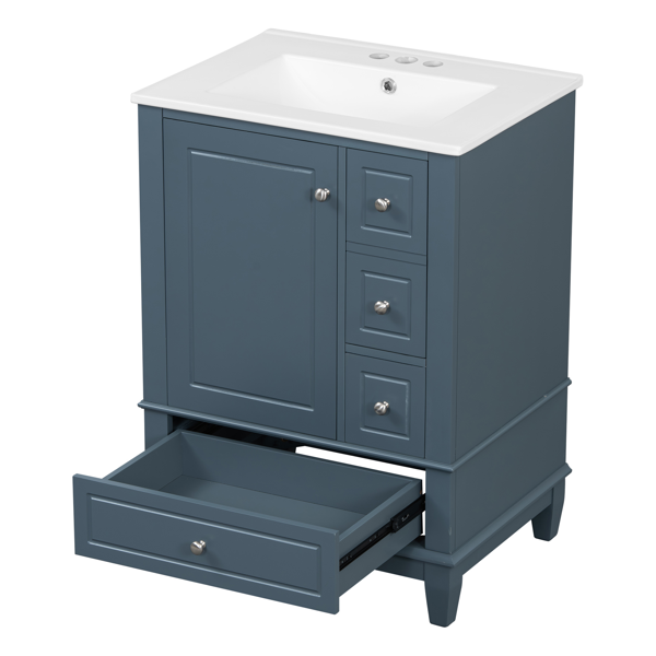 24" Bathroom Vanity with Sink and Drawers, Gray Blue Freestanding Vanity Cabinet with Ceramic Top and Storage Shelves, MDF and Solid Wood Base, Modern Sink Cabinet for Small Bathrooms-25