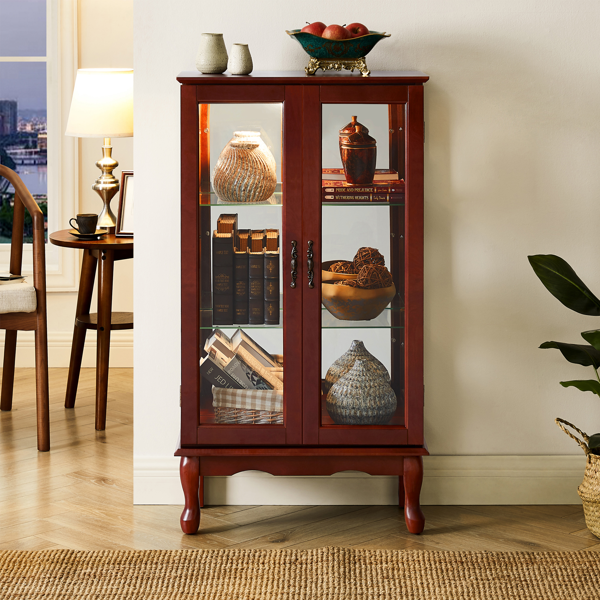Curio Cabinet Lighted Curio Diapaly Cabinet with Adjustable Shelves and Mirrored Back Panel, Tempered Glass Doors (Cherry, 3 Tier), (E26 light bulb not included)-4