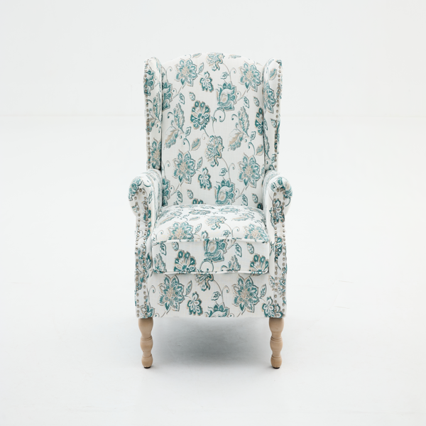 Modern Accent Chair with Retro Wood Legs, Comfy Upholstered Armchair, Floral Design Single Sofa Chair for Living Room Bedroom Office-11