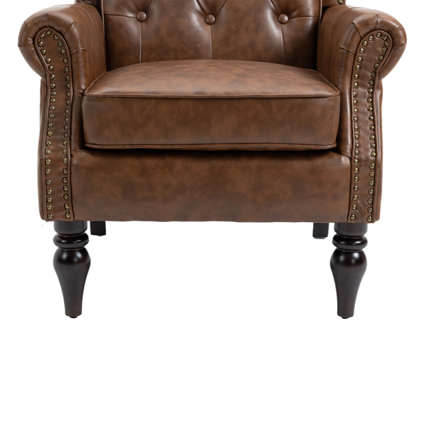 Wood Frame Armchair, Modern Accent Chair Lounge Chair with Sturdy Wood Legs for Living Room Bedroom (Brown PU)-25
