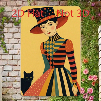 CIFbuy 复古女巫与黑猫金属壁饰，8x12英寸，2D印刷铝制装饰品（TikTok, temu 自提物流）