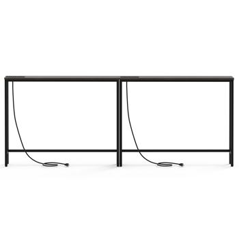 2pcs 灰色 密度板贴三胺+铁 200*15*79cm 玄关桌 带排插（美标）