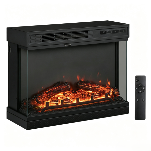 美规 EF-25 120V 1500W 24寸 壁炉芯 黑色 铁 嵌入式/三面玻璃/可调温/定时/带显示/5档火焰明亮度/配假柴/带遥控器 多彩/12色火焰-1
