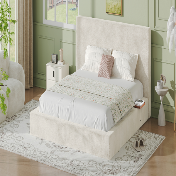 AirFrame King Bed Frame with adjustable Sliding Side Table, 8.7'' Cloud Upholstered Sponge Cushion, Easy Assembly (Off-White).-12