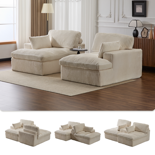 Double Chaise Lounge Chair Indoor,Oversized Upholstered Sleeper Cloud Couch,Deep Seat Luxury Sofa Bed,Sectional Sofa Chaise Love-seat,Corduroy Reading Chair for Living Room,No Assembly Required,White-18